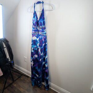 Vintage Deb Y2K Colorful Abstract Maxi Prom Dress Size 9/10 Beaded Retro Baddie